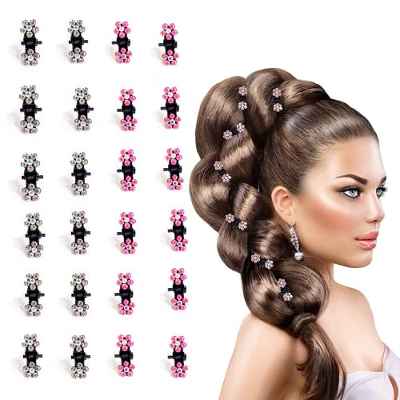 24pcs Mini Pinzas Para El Pelo Garra De Pelo Mini,Mini Clips Para El Cabello Mini Clips De Pelo,Pinzas Para Cabello Mini Para Mujeres Y NiñAs,PequeñAs Flores Para Bodas Fiestas De Baile(Rosa Blanco)