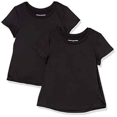 Amazon Essentials Camisetas de Manga Corta Deportivas de Alto Rendimiento Niña, Pack de 2, Negro, 4-5 años
