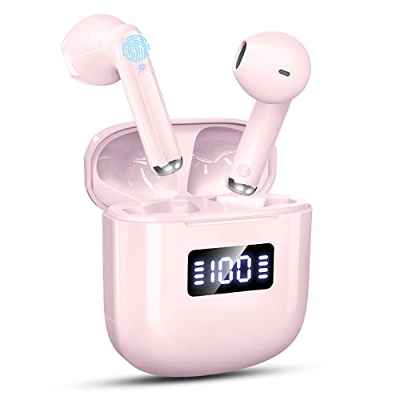 Auriculares Inalámbricos, Auriculares Bluetooth 5.3 Estéreo con ENC Mics, 25H Cascos Inalambricos con Cancelación de Ruido e Control Táctil, IP7 Impermeable Auriculares con Estuche de LED Carga, Negro