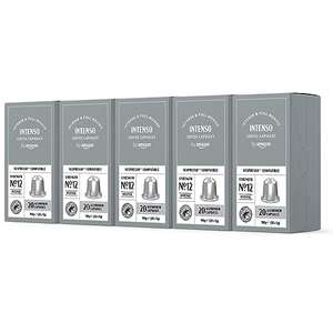 Cápsulas de café Intenso, tueste oscuro, compatibles con Nespresso, 100 unidades, 5 paquetes de 20, certificado Rainforest Alliance