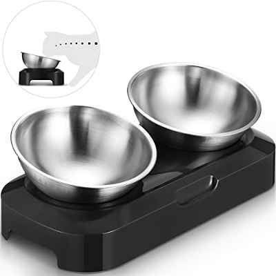 Comedero Gato con Acero Inoxidable, WEINIDASI Comedero para Gatos con 0° y 15° Ajustables, Comedero para Gatos Elevado Que Protege el Cuello del Gato del Estrés, Comedero Perro/Bebedero