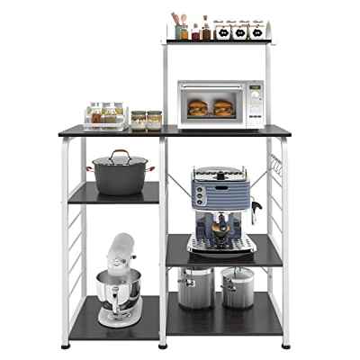 DlandHome Estantería Cocina Multiuso para Horno Microondas Mueble Auxiliar de Cocina Mueble Cocina Estanterias Metalicas Almacenaje Soporte Microondas con Especieros para Cocina Negro