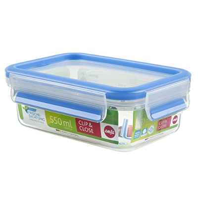 Emsa Clip&Close - Conservador Hermético de Plástico Rectangular de 0,55L , higiénico, no retiene olores ni sabores 100% libre de BPA