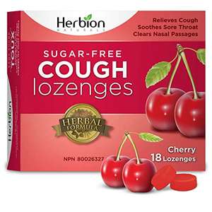 Herbion Naturals Pastillas para la tos sin azúcar con sabor natural a cereza, 18 pastillas
