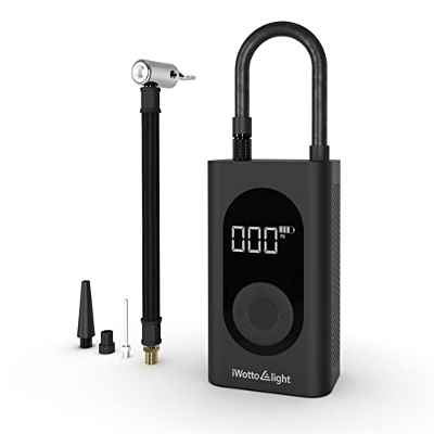 Hinchador Eléctrico portátil Iwotto E Light, Sensor Pantalla digital LCD, Linterna LED, Compresor Para Coche, Motocicletas, Bicicleta, Pelota. Inflador inalámbrico y Eléctrico + Powerbank