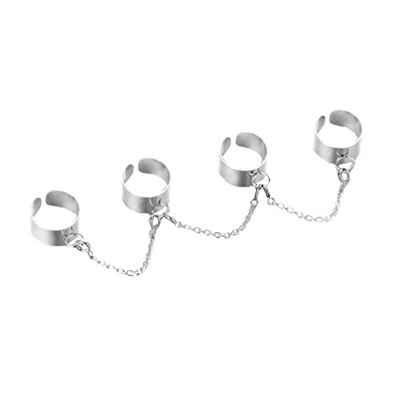 Holibanna Anillo de Cadena de Estilo Punk Anillo de Combinación de Cadena Anillo de Dedo Abierto de Una Pieza Anillo de Cadena con Índice Oscuro de Aleación de Plata para Niñas Y Niños