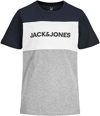 Jack & Jones Junior Jjelogo Blocking tee SS Noos Jr-Camiseta de Manga Corta, Azul Marino, 164 cm Niño