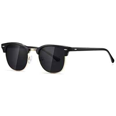kimorn Polarizado Gafas de sol Unisex Retro Semi-Rimless marco gafas clásicas AE0550 (Negro&Oro, 52)