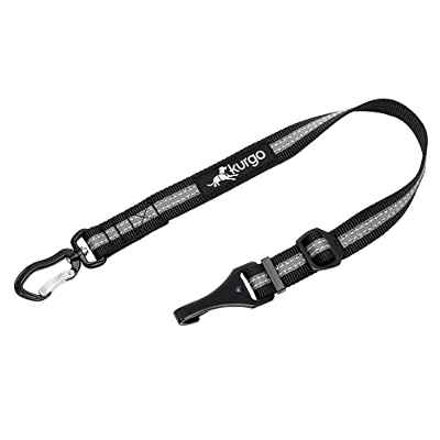 Kurgo - Correa Giratoria Directa, Cinturón de Seguridad Universal para Perros, Sujeción ISO-Fix, Ajustable 38-56 cm, Instalación Fácil - Negro