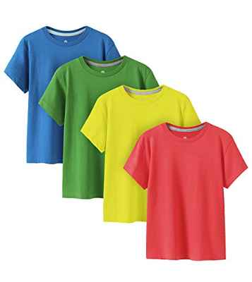 LAPASA Camiseta Niño & Niña (Pack de 4) Camisetas Manga Corta Blanca & Colores Unisex 100% Algodón K01 11-12 años Rojo + Amarillo Limón + Verde + Azul