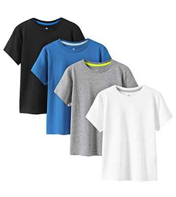 LAPASA Camiseta Niño & Niña (Pack de 4) Camisetas Manga Corta Blanca & Colores Unisex 100% Algodón K01 9-10 años Rojo + Amarillo Limón + Verde + Azul