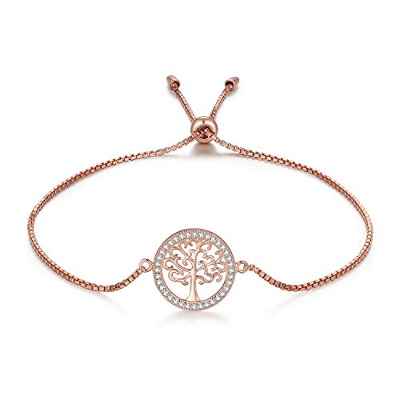MEGA CREATIVE JEWELRY Pulseras Oro Rosa Árbol de la Vida para Mujer Regalo Madre Esposa Abuela Joyería Plata 925 con Cristales