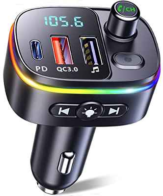 Mohard Transmisor FM Bluetooth Coche 5.0, QC3.0 & PD 18W USB C Receptor MP3 Bluetooth Coche con 9 Retroiluminados RGB, Manos Libres Adaptador Bluetooth Coche Soporte Siri Google Assistant & Unidad USB
