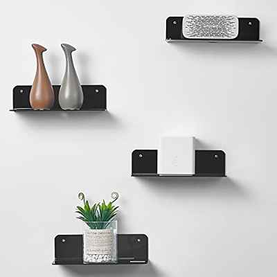 OAPRIRE Estanteria Pared Juego de 4, 23cm Baldas Pared Sin Agujeros con Clips Cables, 1,3 kg De Capacidad, AmplíE FáCilmente El Almacenamiento En La Pared - Negra