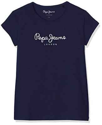 Pepe Jeans Hana Glitter S/S Camiseta, Azul (Navy 595), 12 años para Niñas