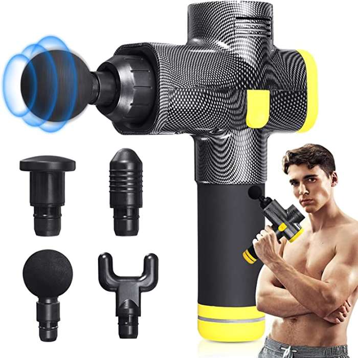 Pistola de masaje muscular con 4 cabezales