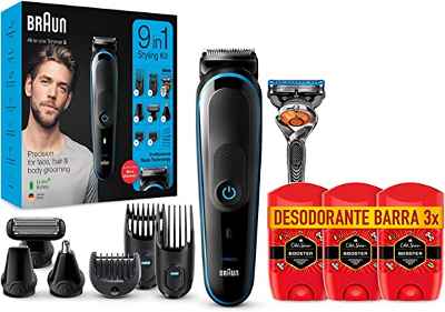  Recortadora de Barba Braun 9 en 1+ máquina de cortar pelo y 3 desodorantes