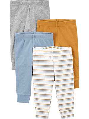 Simple Joys by Carter's 4-Pack Textured Pants Pantalones, Dorado/Azul, Rayas/Mezcla, 12 Meses