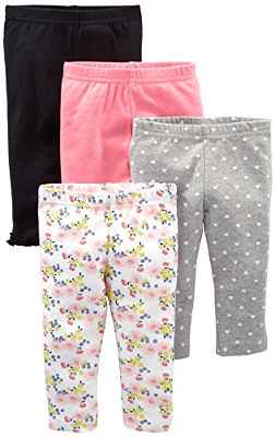 Simple Joys by Carter's pantalón para niñas pequeñas, paquete de 4 ,Black/Bright Pink/Gray Dot/Floral ,Recién nacido