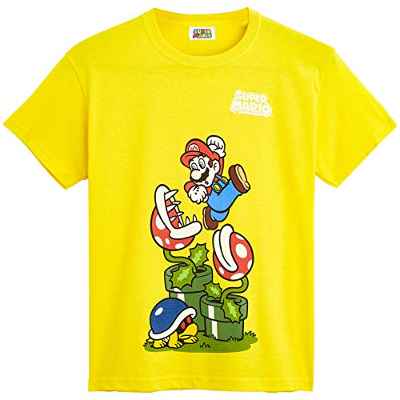 Super Mario Camiseta Niño, Camisetas de Manga Corta Mario Bros, Ropa Niño Algodón, Regalos para Niños y Adolescentes Edad 4-12 Años (9-10 Años, Amarilla)