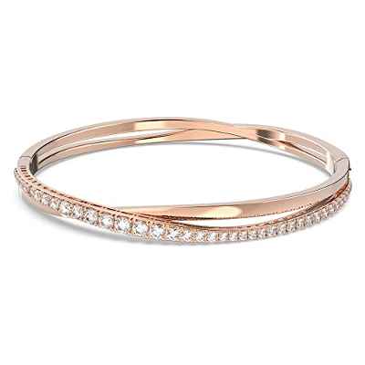 Swarovski Brazalete Twist para Mujer, Con Baño Tono Oro Rosa, Cristales Blancos, Colección Swarovski Twist
