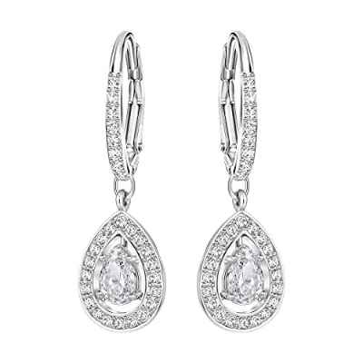 Swarovski Pendientes Attract Light Pear, blanco, baño de rodio