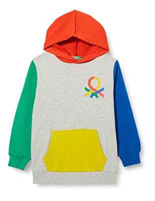 United Colors of Benetton Camiseta M/L 3J68C200V Sudadera con Capucha De Manga Larga, Rojo Gris Multicolor 901, KL para Niños