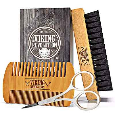 Viking Revolution Set De Cepillo Barba Y Peine Barba Hombre - Cepillo Para Barba De Cerdas De Jabalí Naturales Y Peine De Madera De Doble Acción Con Bolsa De Viaje- Cuidado De Barbas Y Bigotes